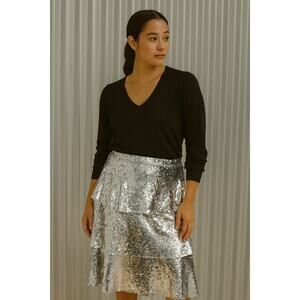3 for $9 Endless Rose tiered sequin skirt midi silver